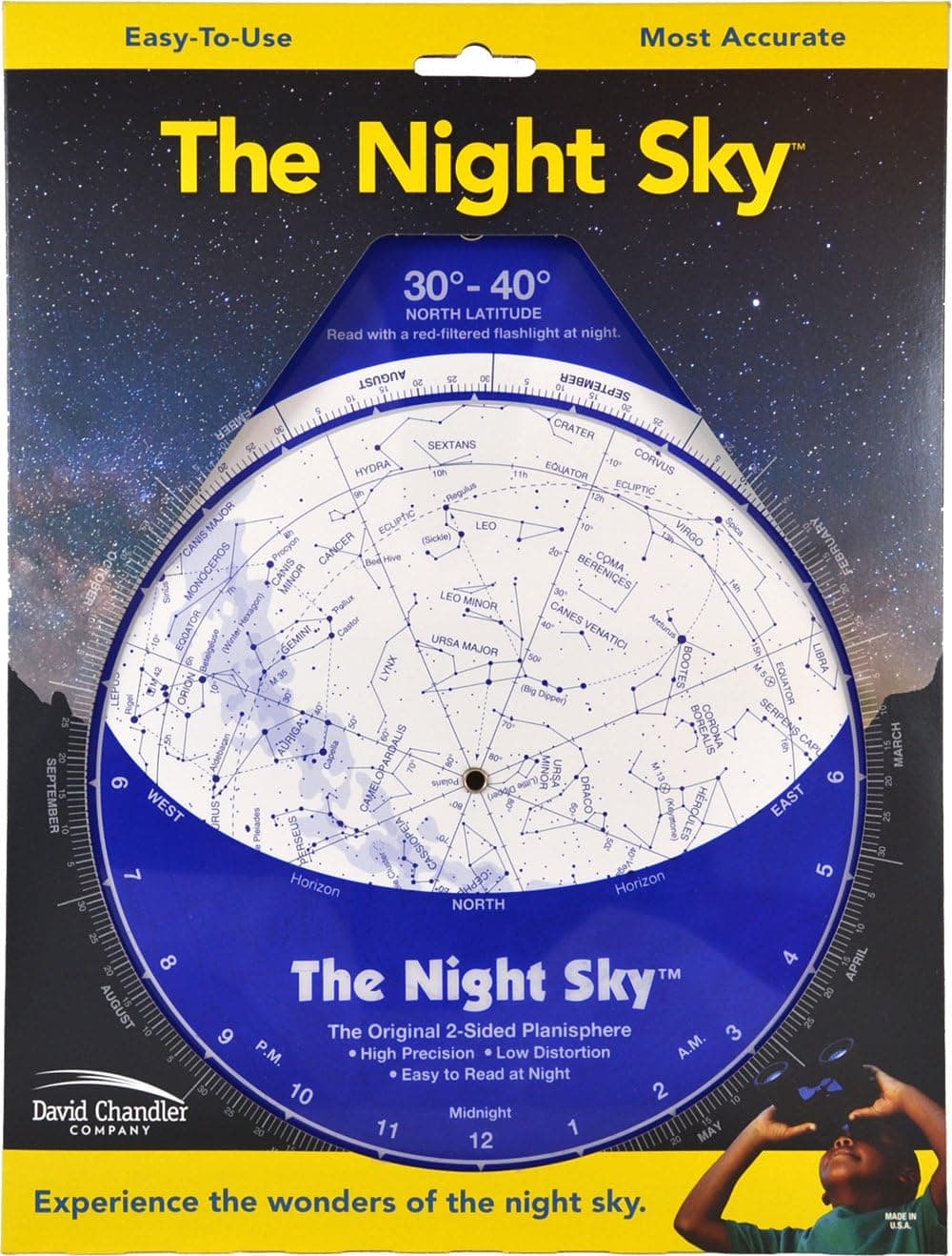 The Night Sky 30 to 40 Degrees Large North Latitude Star Finder Planisphere by David Chandler