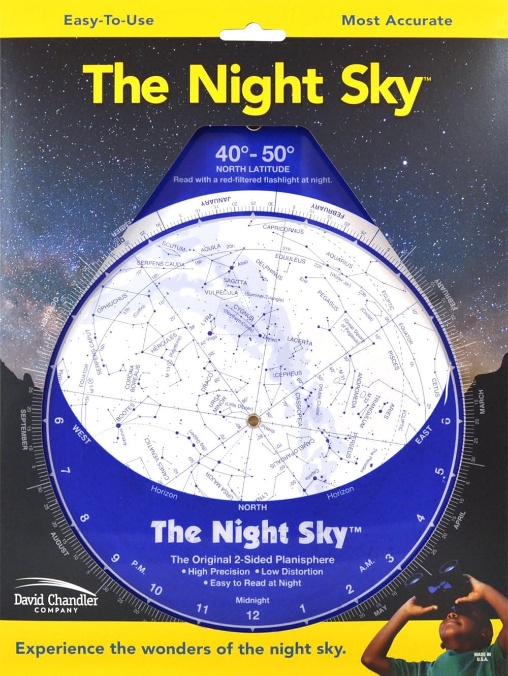 The Night Sky 40 to 50 Degrees Small Star Finder Planisphere by David S. Chandler Company
