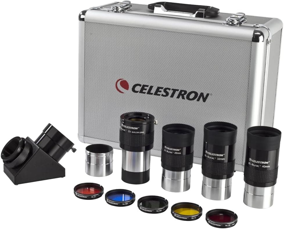 Celestron 2" Eyepiece and Filter Accessory Kit 12 Piece Telescope Set E-Lux Eyepiece Barlow Lens Colored Filters