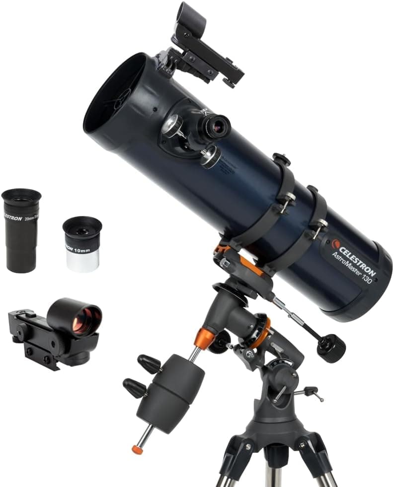 Celestron AstroMaster 130EQ Newtonian Reflector Telescope for Beginners, Aluminized Mirror, Adjustable Tripod