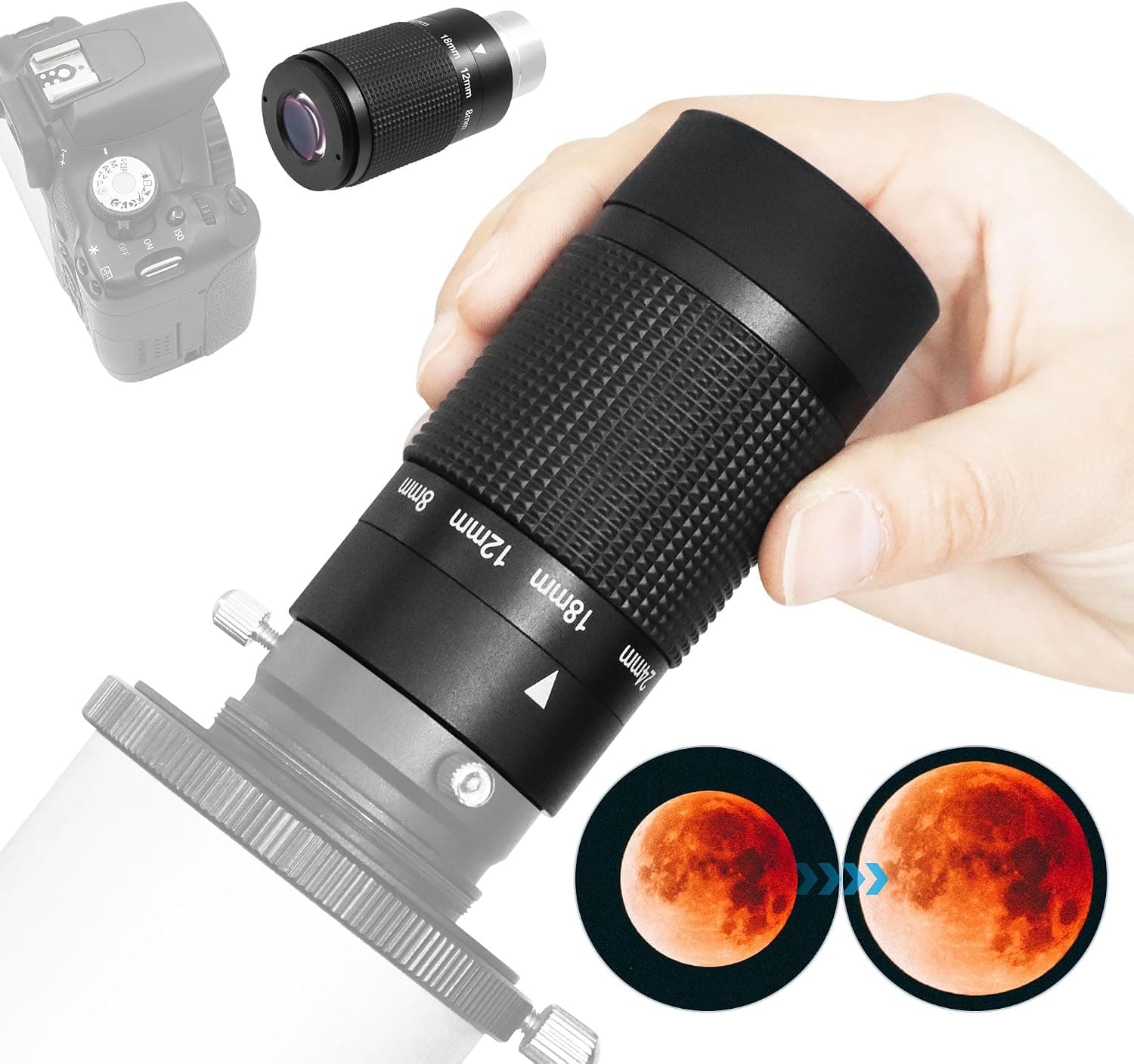 Astromania Zoom Eyepiece for Telescope 8-24mm Wide Field with T Thread for Astrophotography
