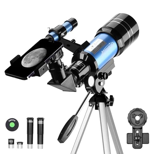 Aomekie 70mm Telescope for Kids and Beginners, 150X Astronomy Telescope | 300mm Refractor Tabletop Telescope for Stargazing with Tripod, Finderscope, 3X Barlow Lens, Phone Adapter and Moon Filter