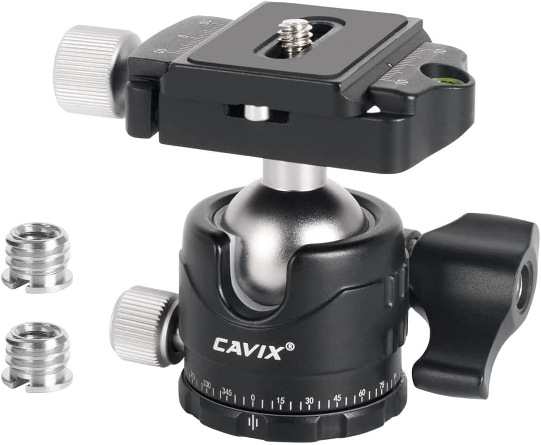CAVIX Low Profile Panoramic Tripod Ball Head 46A Metal with Bubble Level 1/4 inch Arca Swiss Plate