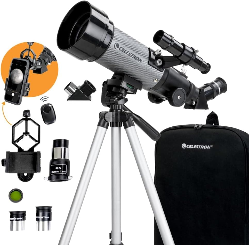 Celestron Travel Scope 70DX Portable Refractor Telescope, 70mm Aperture, Fully-Coated Optics, Phone Adapter
