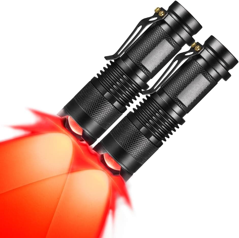 RaySoar 2 Pack Red Light Flashlight Red LED Night Vision Torch for Astronomy Night Observation