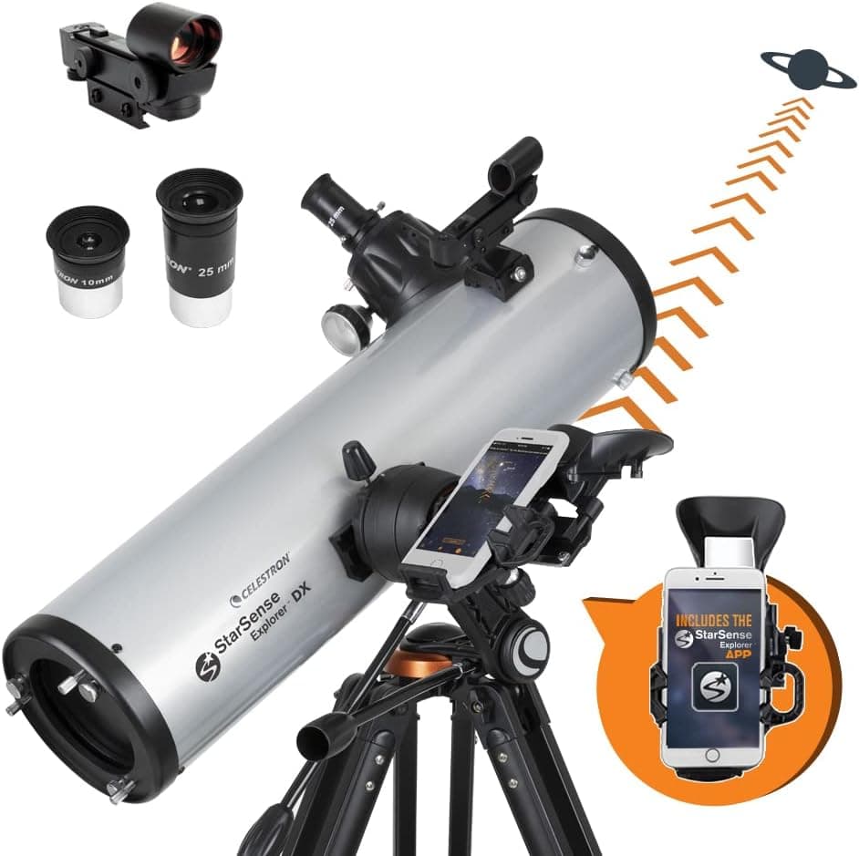 Celestron StarSense Explorer DX 130AZ App-Enabled Telescope, 130mm Newtonian Reflector, Smartphone Dock