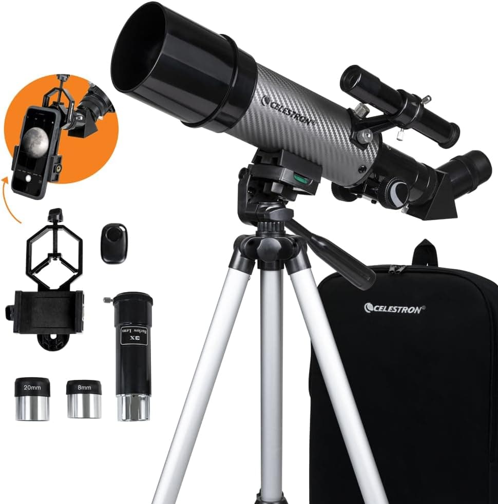 Celestron Travel Scope 60DX Portable Refractor Telescope - 60mm Aperture, Bonus Phone Adapter, Backpack & More