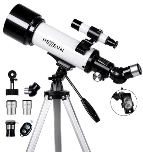Koolpte Telescope for Kids, 70mm/500mm AZ Refractor for Beginners, White | Portable telescope for kids and beginners to view the Moon and landscapes, with AZ mount, phone adapter, remote and case.