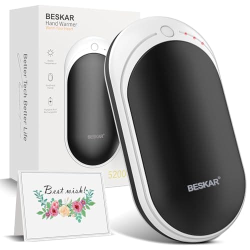 BESKAR Rechargeable Hand Warmer, 5200mAh Electric Hand Heater | Double Sided Heating, USB Quick Charge, Portable Pocket Hand Warmer for Outdoor, Golf, Raynauds