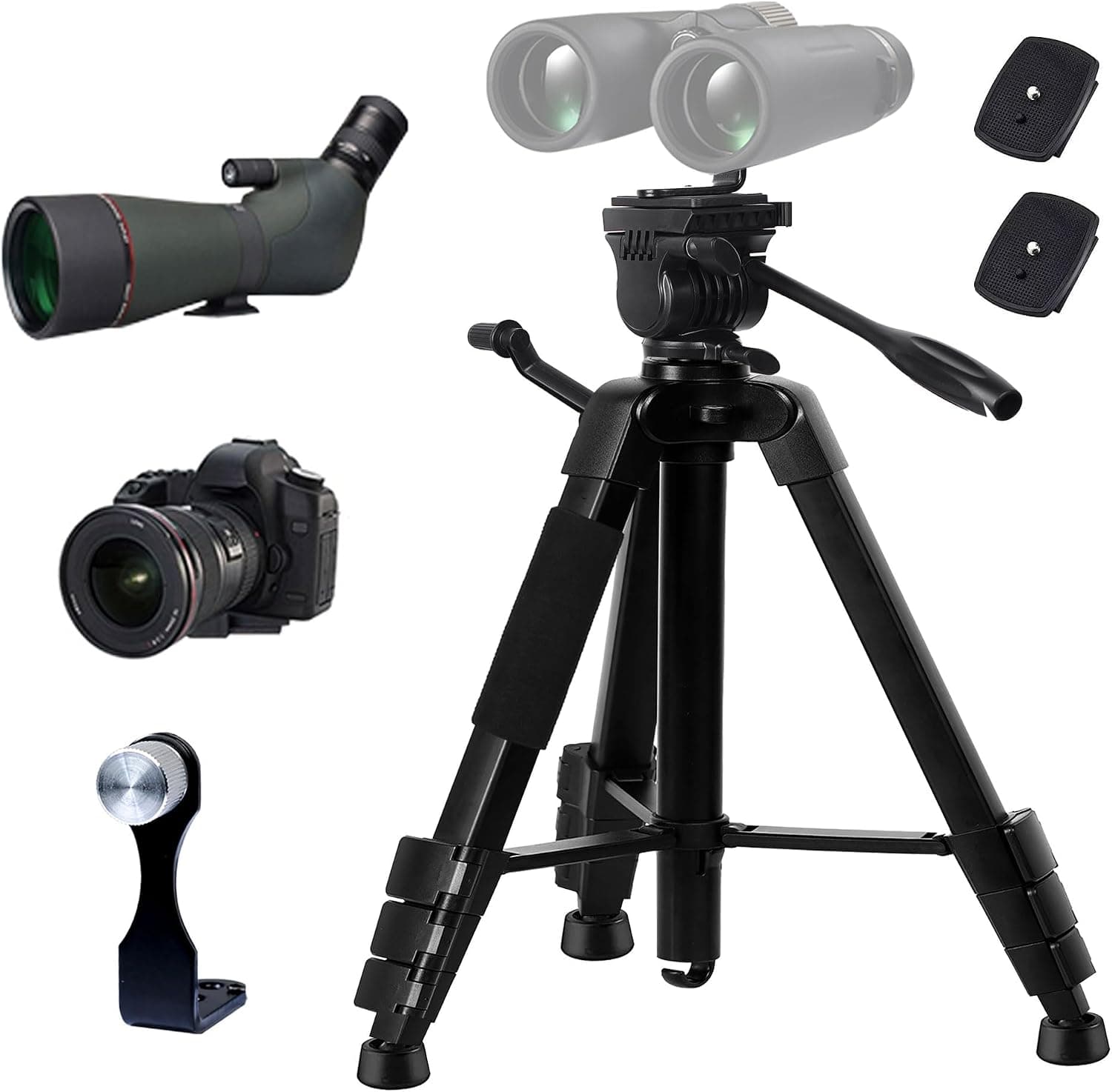 LCNCY Binocular Tripod Spotting Scope Stand with Binocular Adapter and 2 QR Plates Aluminum