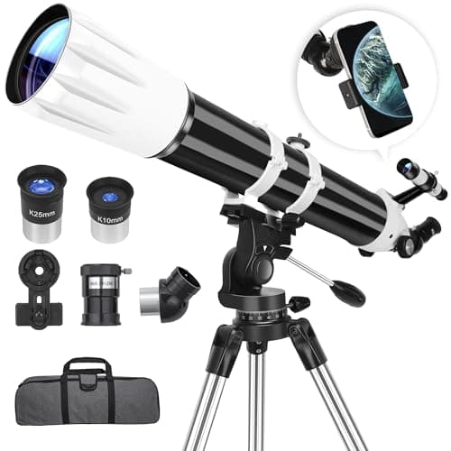 Hawkko 90mm Aperture 900mm Telescope for Adults High Powered - Professional Multi-Coated Refractor Telescope for Astronomy Beginners (36X-270X) with AZ Mount, Phone Adapter and Carry Bag