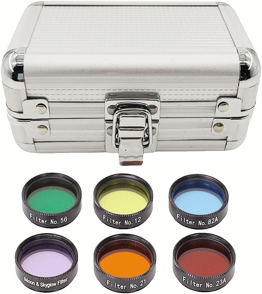 1.25" Telescope Eyepiece Filter Set Accessories Kit with Storage Box for Lunar Planetary Observation (6 Color Filters)
