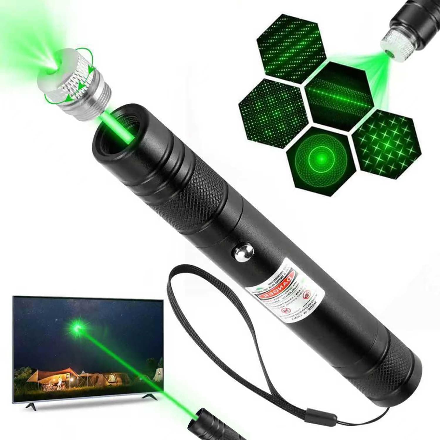 JANHER Green Laser Pointer with Star Cap USB Rechargeable for Astronomy Hiking Presentations Outdoor