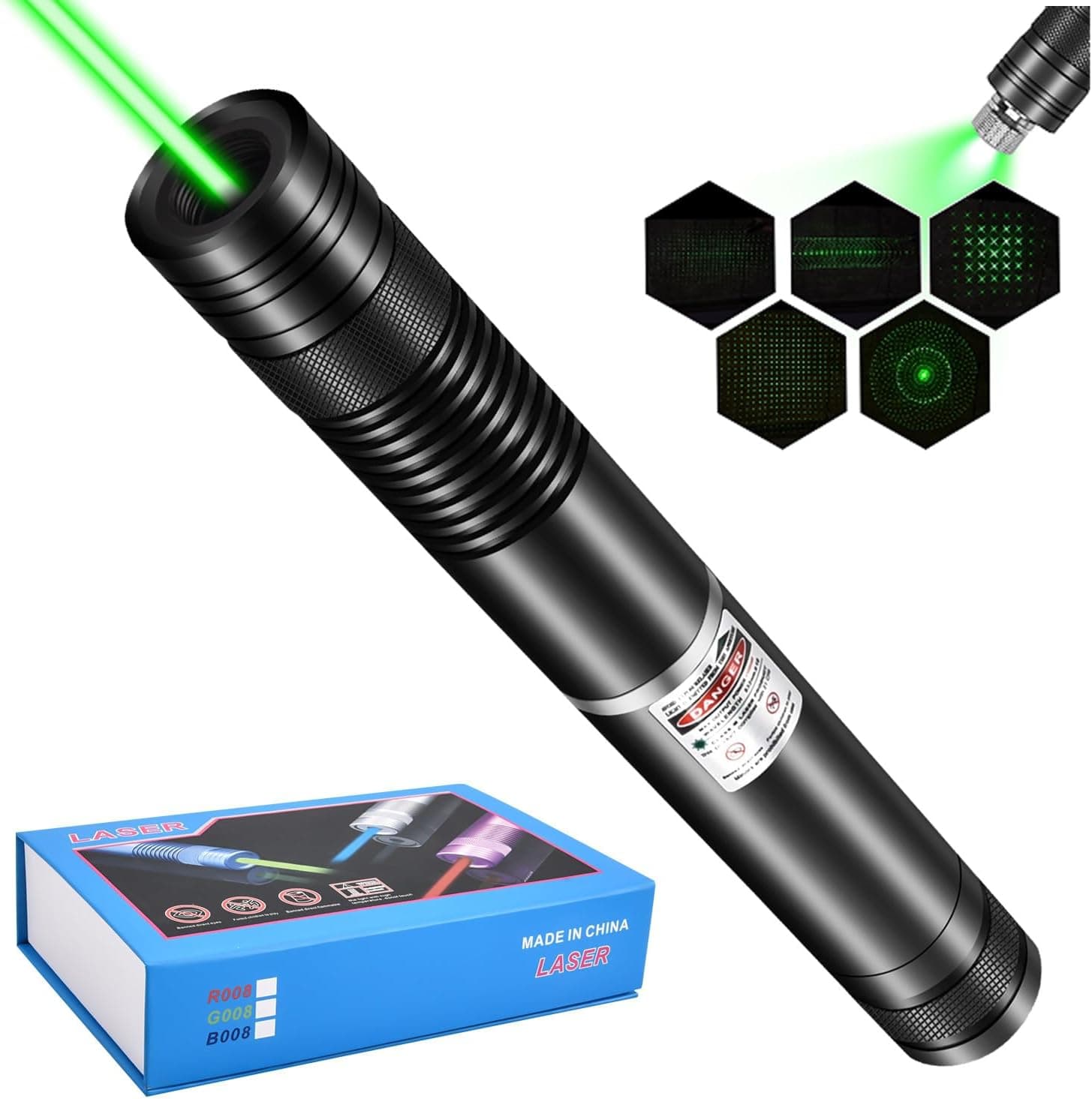 Rechargeable Green Laser Pointer High Power with 5 Pcs Star Cap Long Range Pen for Astronomy Outdoor