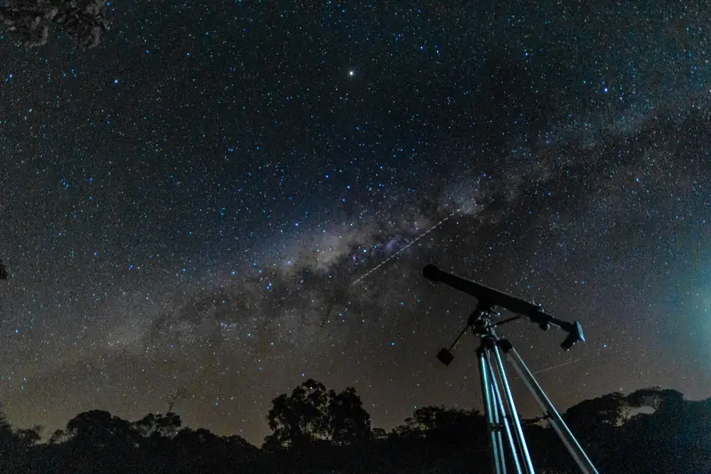 Capture of the starry sky and Milky Way with a telescope under a clear night